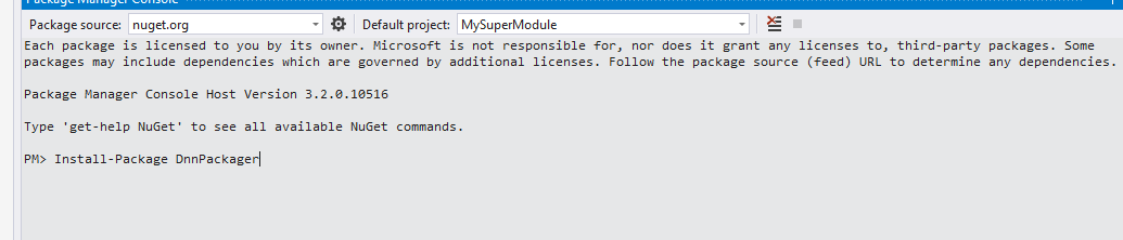 NuGetConsoleAddDnnPackagerNuGet.PNG